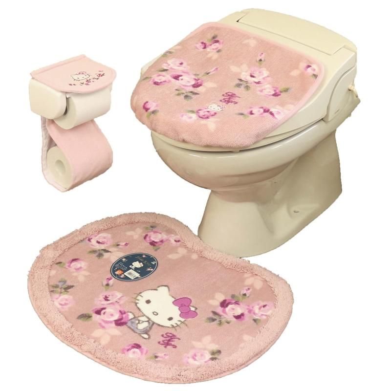 ハローキティ トイレマット セット 3点 サンリオ トイレマット＋ 吸着タイプ フタカバー ＋ ペーパーホルダーカバー ピンク オカ キティちゃん グレース