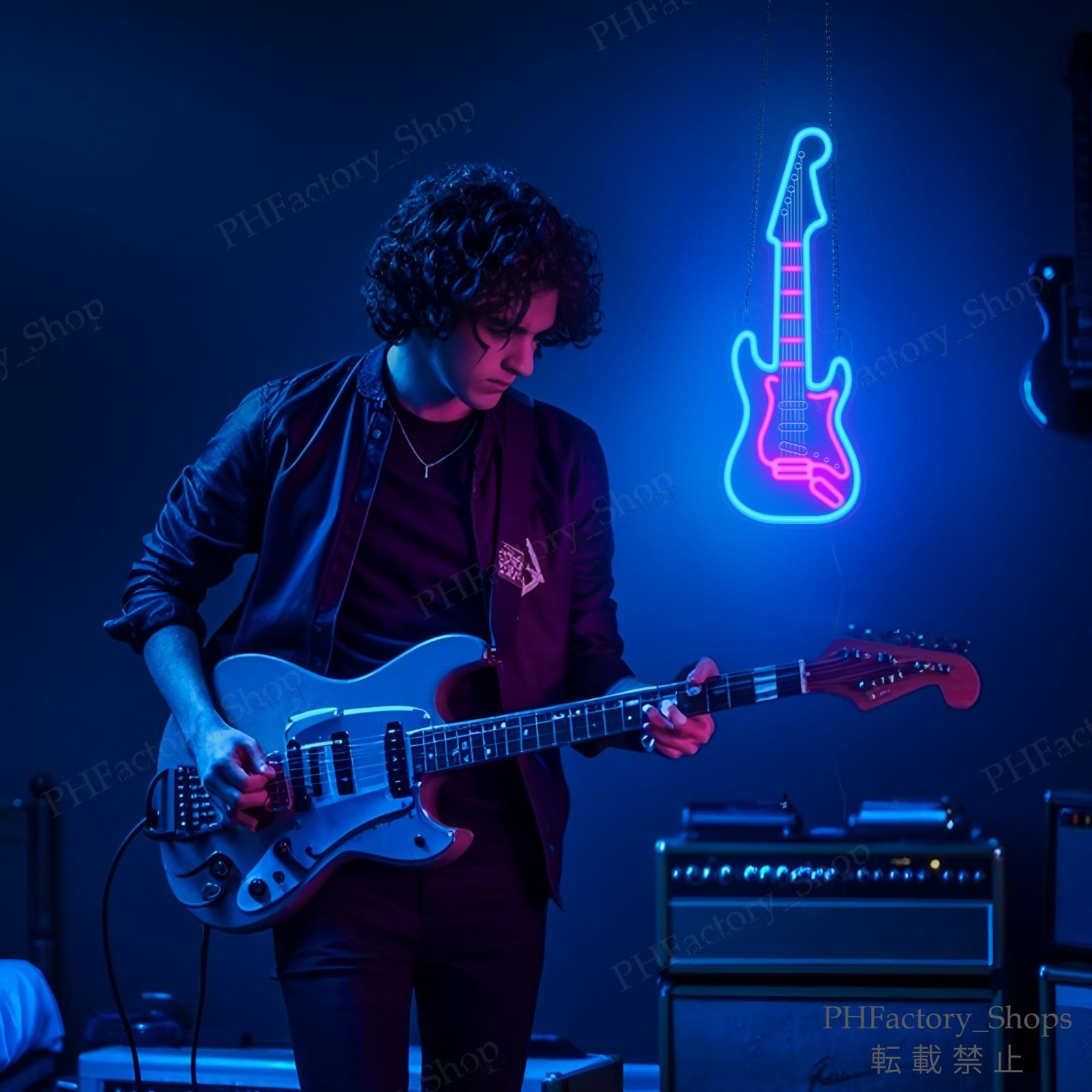 エレキギター ネオンライト 調光 LED ギター ネオン ウォールサイン USB電源 寝室 リビングルーム 男の隠れ家 音楽スタジオの装飾 ギタープレイヤー ギタリスト 音楽愛好家へのギフト 43x16cm NEXPOTALLINN_EU