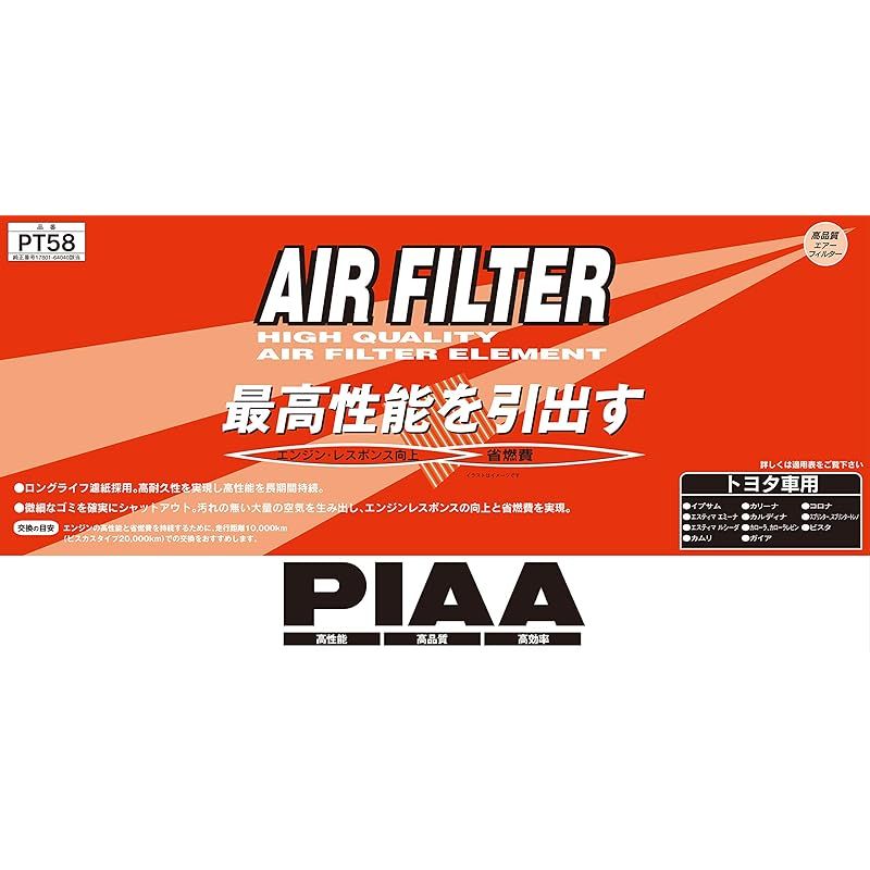 PIAA エアーフィルター (エアフィルター) 1個入 [トヨタ車用] イプサム・エスティマ・カローラ_他 PT58