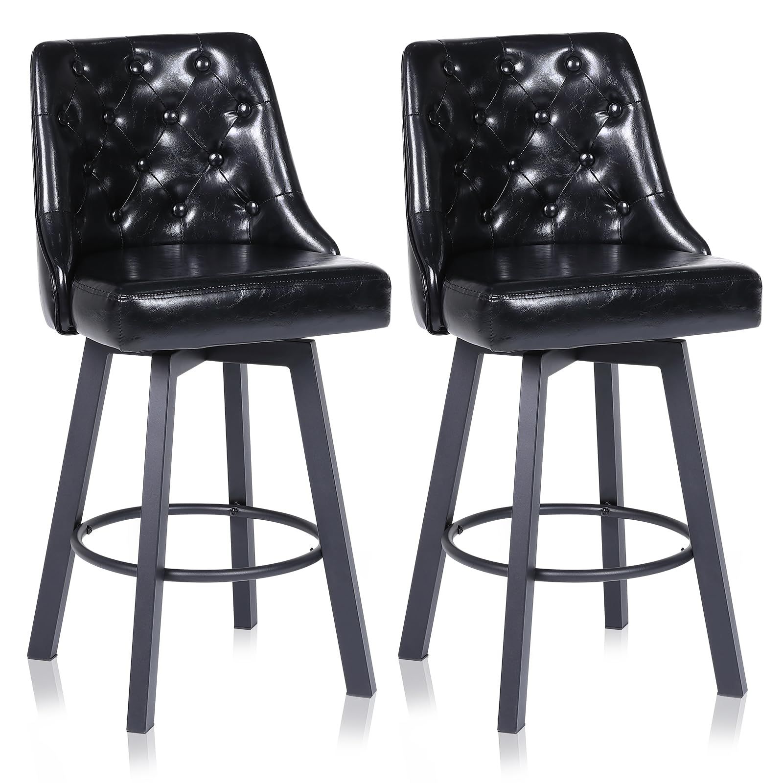 キッチン島 耐荷重150KG メンテナンス簡単 リビングチェア 撥水PUレザー 業務用 フットレスト付き バー椅子 家庭用 360°回転式 職人技 2脚セット座面高66.5CM カウンターチェア グロスブラック Youhauchair