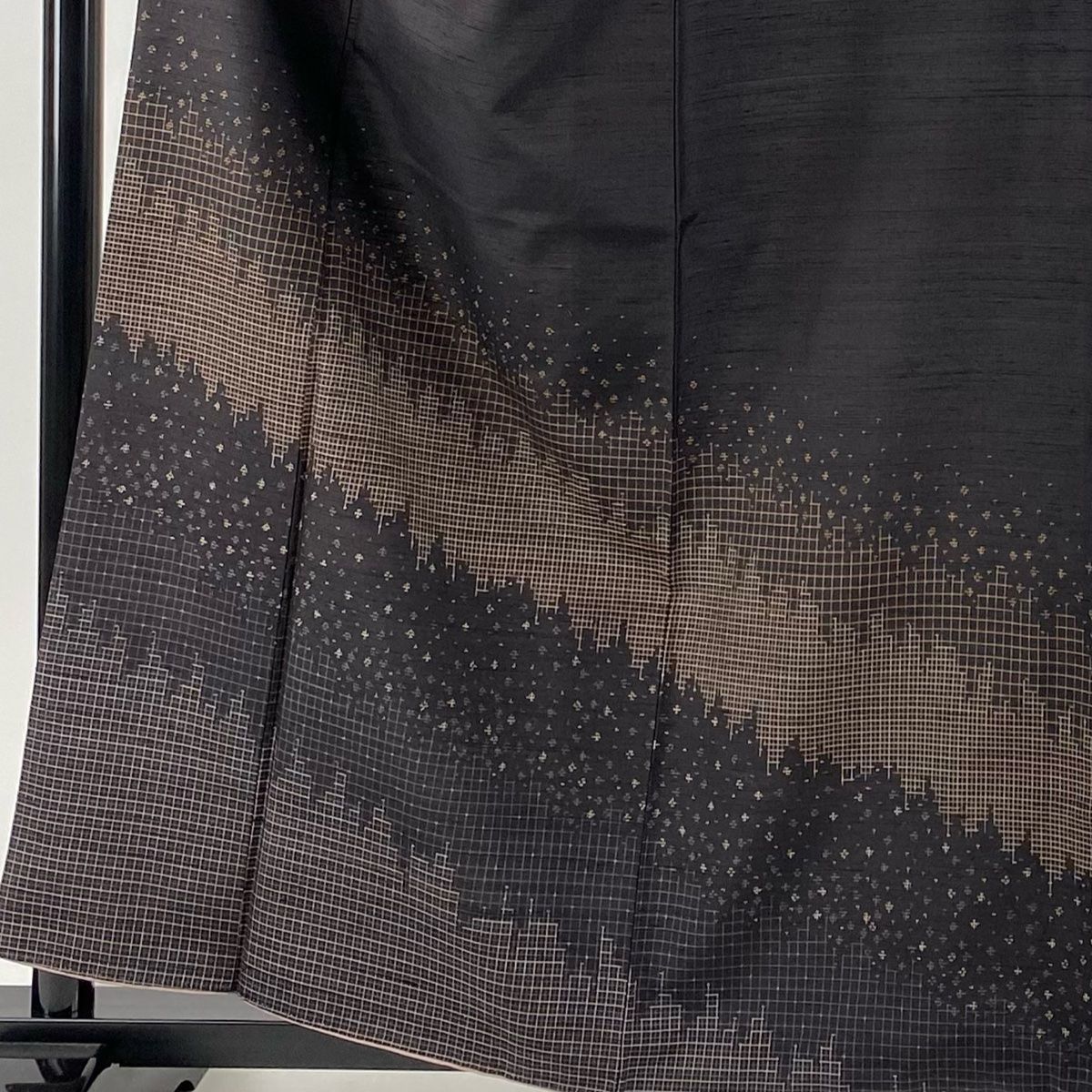 付下げ 身丈159.5cm 裄丈66cm M 袷 袋帯セット 紬地 証紙 格子 幾何学  