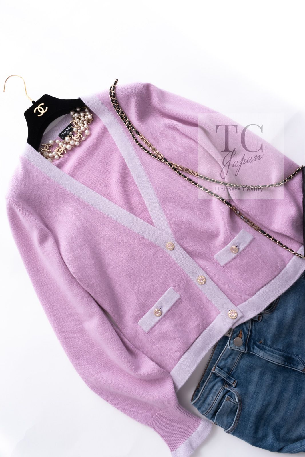 64万 シャネル カーディガン CHANEL 64万 パープル ピンク ココ マーク