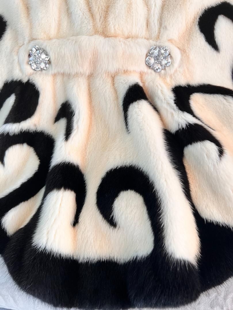 帽子付 優しい雰囲気の大判ミンクファーケープポンチョ毛皮ファー