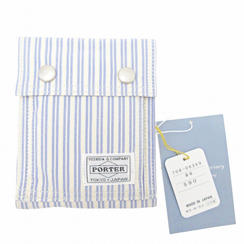 ポーター PORTER タグ付き 二つ折り財布 コンパクトウォレット キャンバス ストライプ ブルー ホワイト 青 白 0503