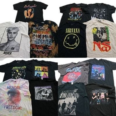 古着卸 まとめ売り 音楽・バンド 半袖Tシャツ 15枚セット (メンズ L ) ACDC ジミヘンドリックス ニルヴァーナ キッス MU1655