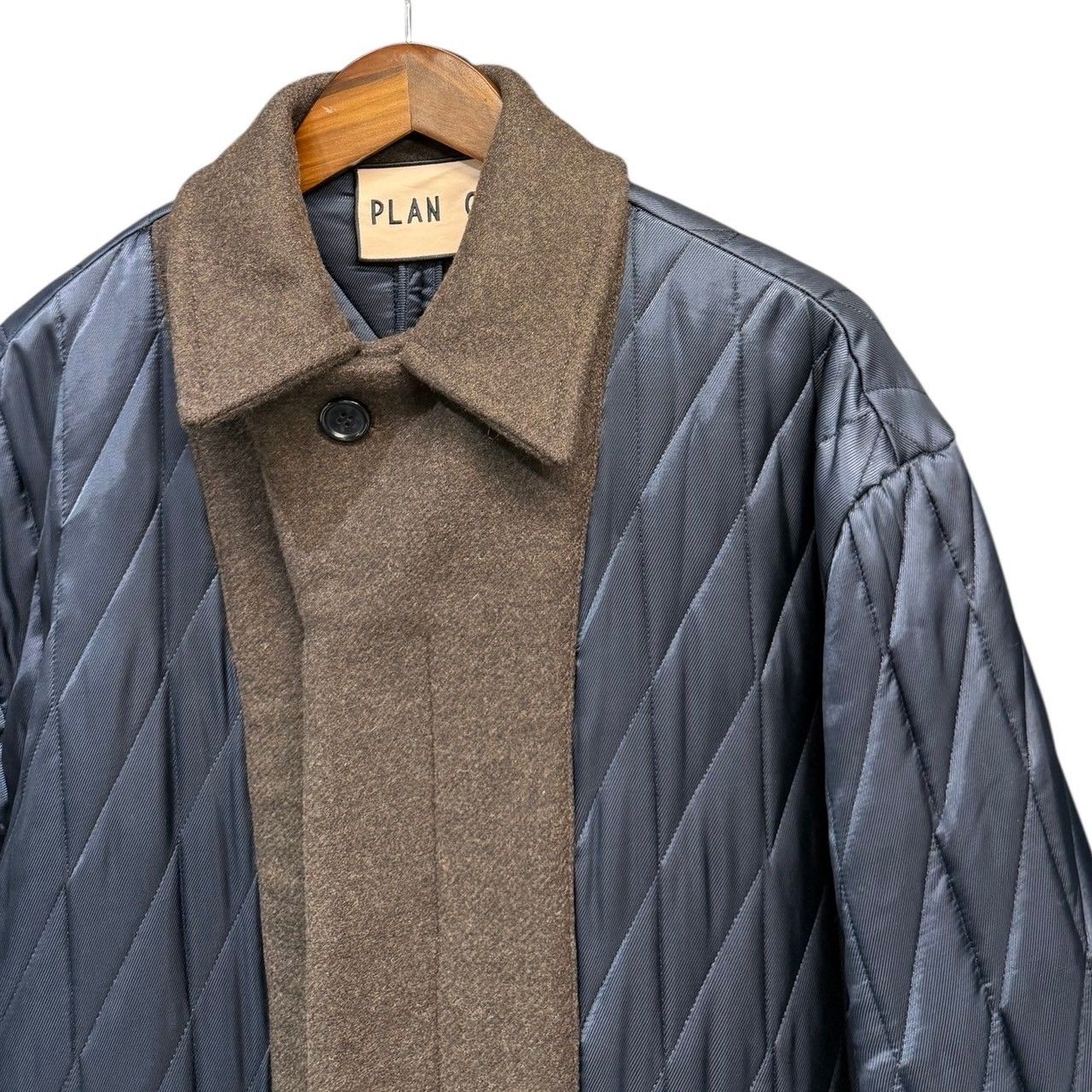 PLAN C プランシー 20AW ウール切替キルティングコート 36 ネイビー