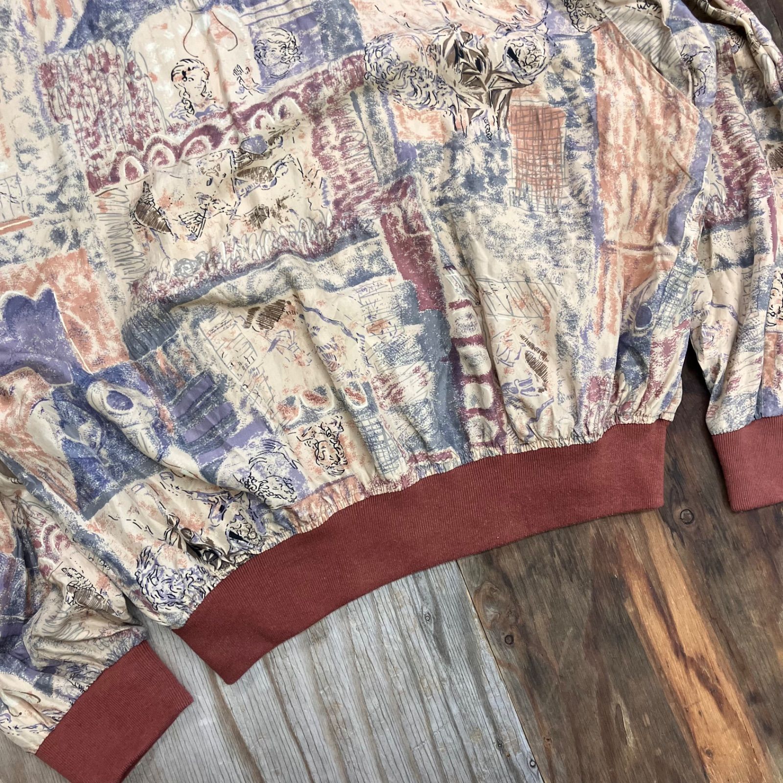 Tauzend タウゼント 総柄 シルク ブルゾン ノーカラー ジャケット 