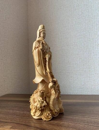新入荷 上質 木彫 開運風水 御龍観音像 ッゲ 彫刻工芸品 天然 ツゲ木彫り 風水グッズ 贈り物