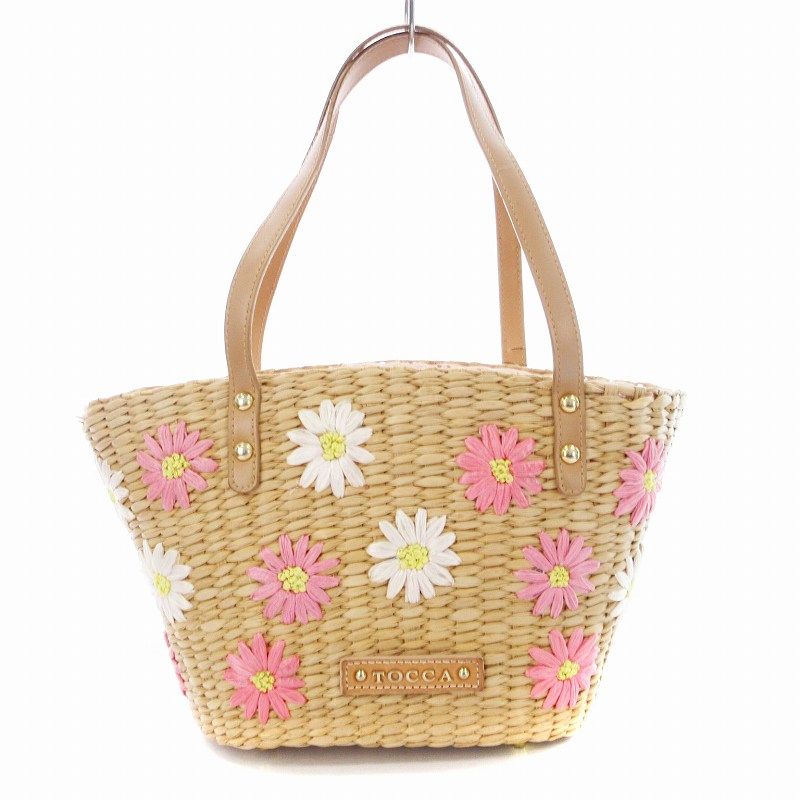 トッカ TOCCA かごバッグ トートバック 花刺繍 フラワーモチーフ 鞄 ベージュ /MM