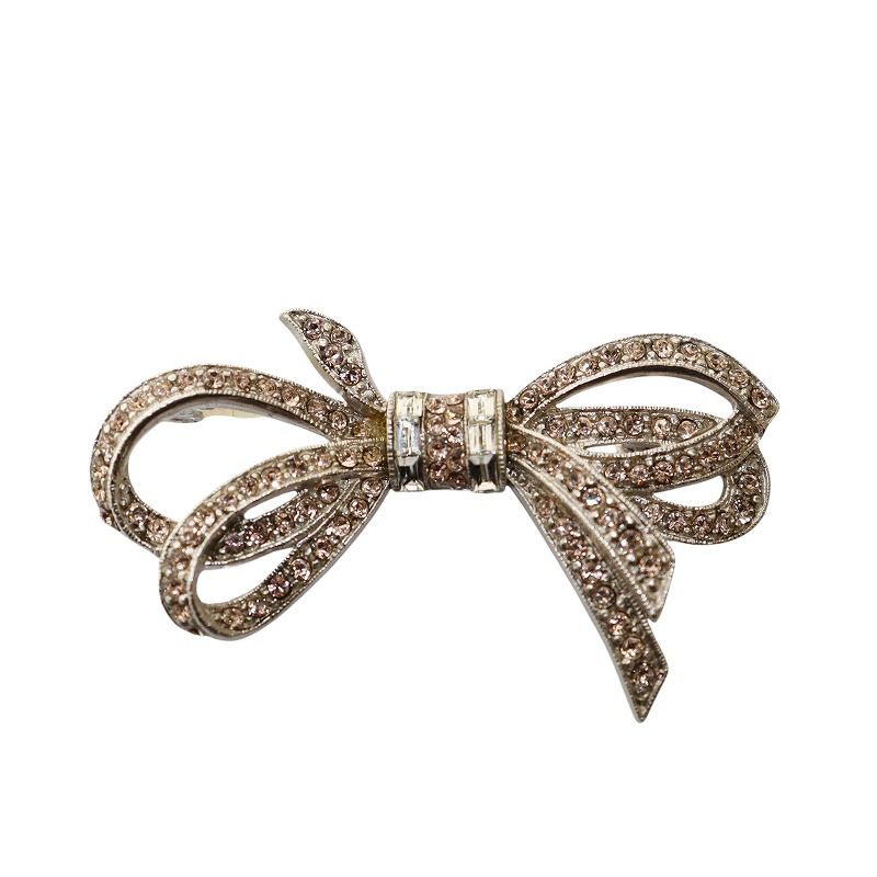 FOXEY/フォクシー、リボンブローチ、ラインストーン、シルバーカラー