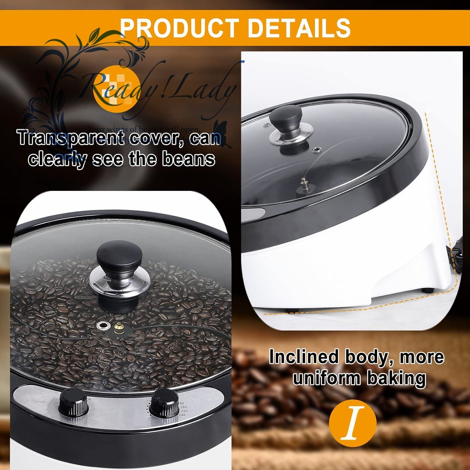 家庭用焙煎機 800gコーヒーロースター 自動回転 コーヒー焙煎機 コーヒー生豆/ポップコーン/はと麦/だいずなどに適用され 珈琲焙煎機 110V