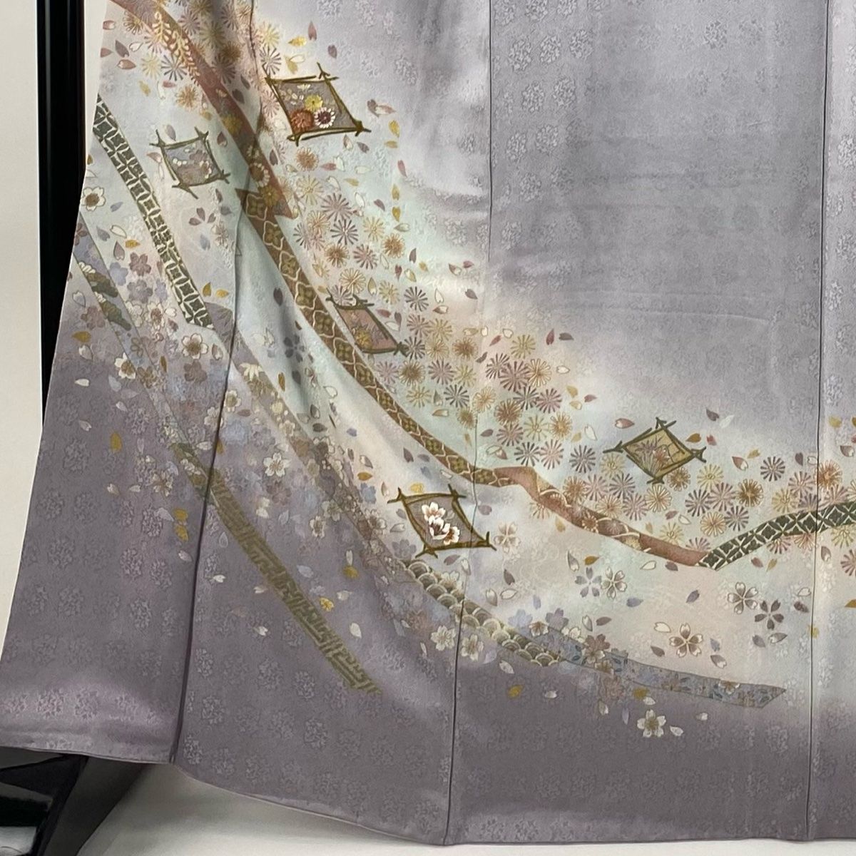 訪問着 身丈166cm 裄丈67cm M 袷 松竹梅 桜 刺繍 金彩 薄紫 正絹 秀品