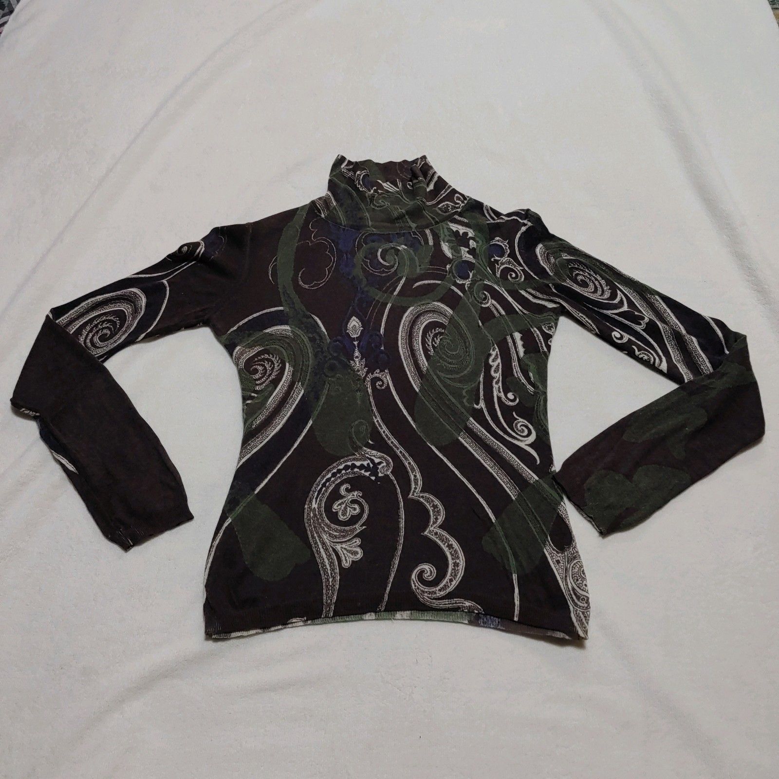 ETRO イタリア製 ペイズリー柄 タートルネックトップス 42サイズ レディース カシミヤ×シルク混 エトロ