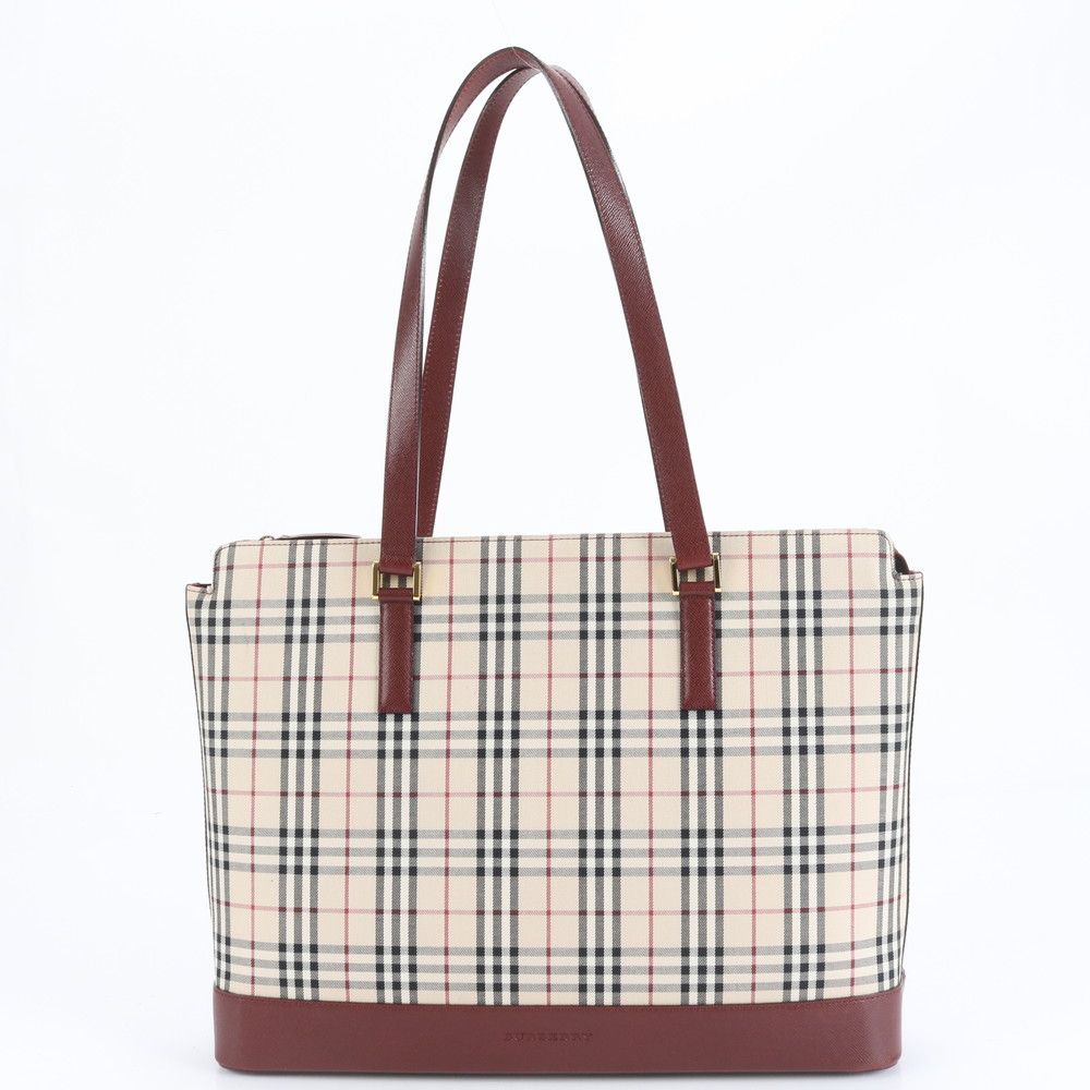 極美品 バーバリー ノバ チェック レザー トート バッグ 肩掛け