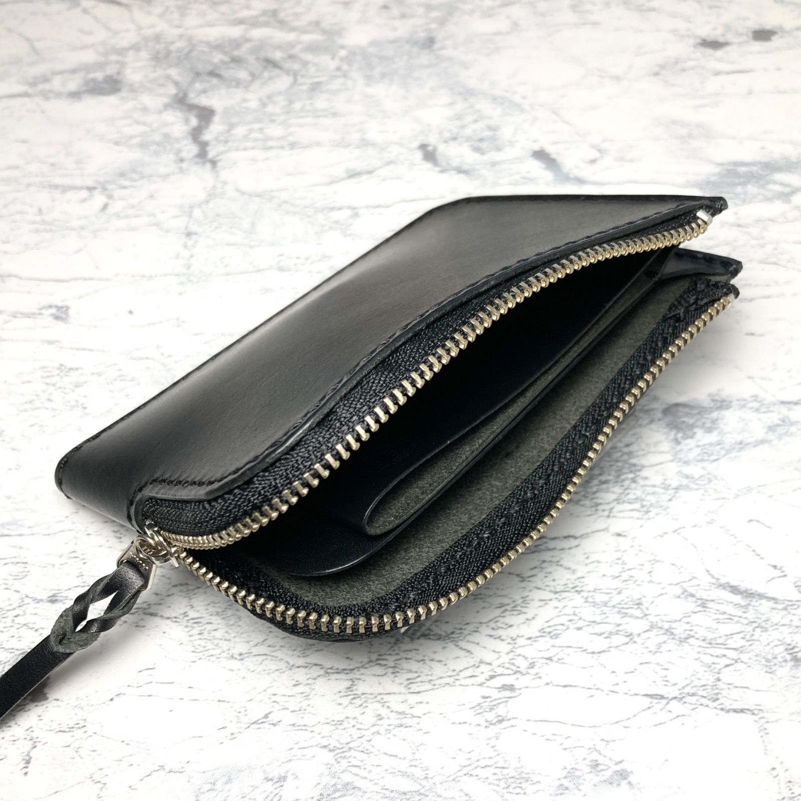 本革 コンパクト財布 メンズ｜L字ファスナー 黒革 フラグメント
