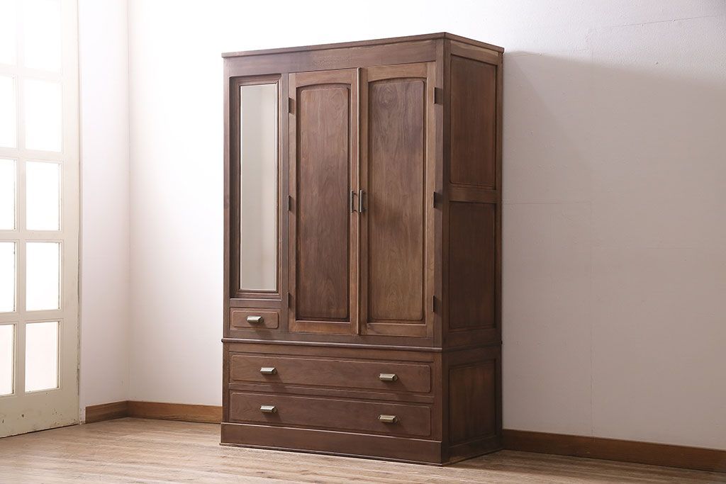 ワードローブ アンティーク家具 昭和初期 ストリップド 剥離 槐材 エンジュ材 洋服タンス R-046047