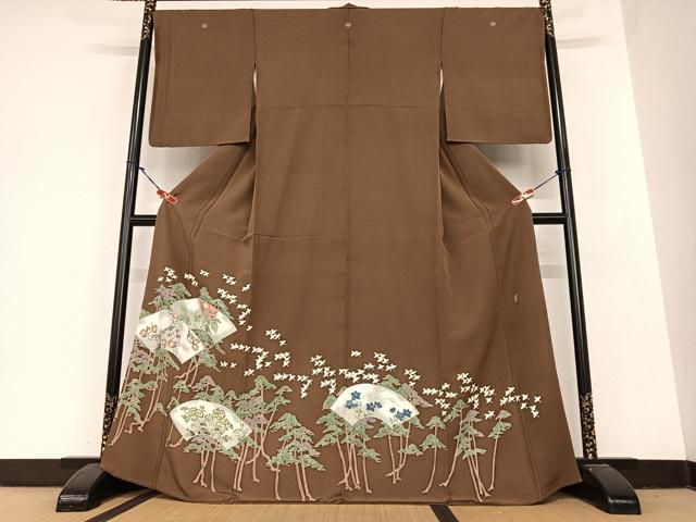 平和屋着物●本加賀友禅作家 柿本市郎 色留袖 地紙重ね花鳥松文 正絹 AABB6352zg