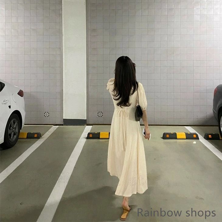 新品未使用】ボリューム袖 ワンピース シボ加工 リップル生地