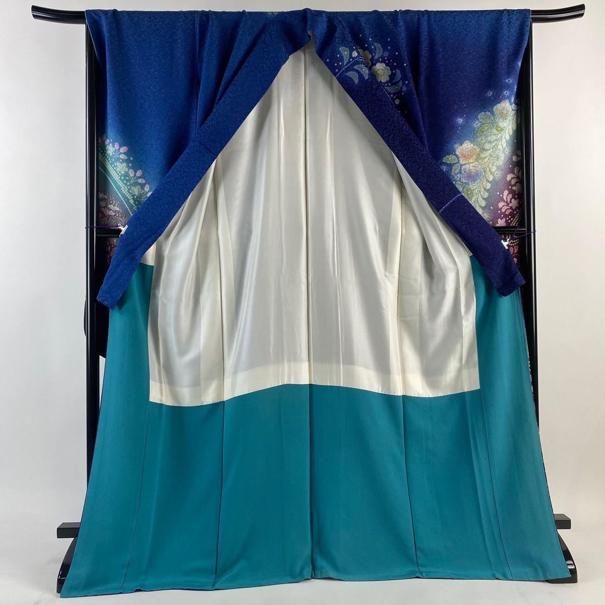 振袖 身丈171cm 裄丈68.5cm L 袷 辻が花柄 金通し 金彩 青 正絹 名品  