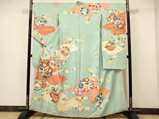平和屋着物□豪華振袖 駒刺繍 雲取り菊花文 金彩 正絹 逸品
