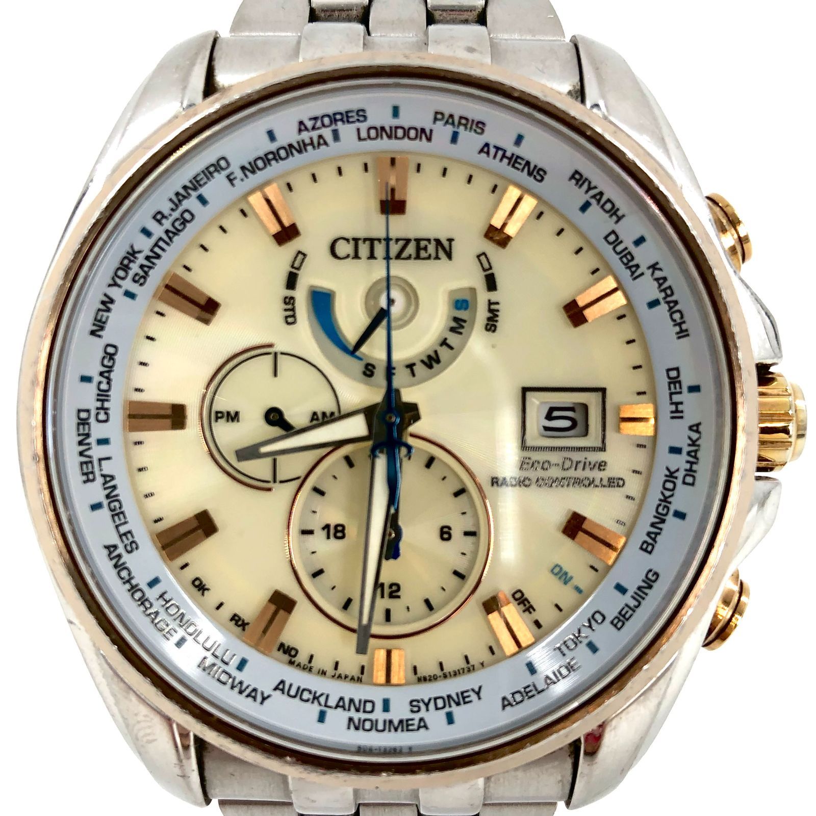 CITIZEN ATTESA Eco-Drive シチズン アテッサ エコドライブ H820-T021701 ソーラー デイト クロノグラフ  メンズ腕時計 稼動品【ND-443】 - メルカリ