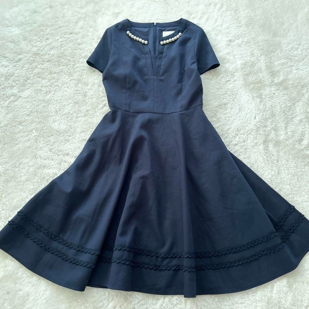 新品:chesty Dot Lace Onepiece ・1size ネイビー Chestyチェスティ パールワンピース ネイビー サイズ0 美品 膝丈