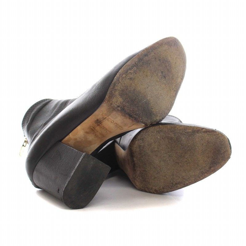 セルジオロッシ Sergio rossi ショートブーツ ブーティ チャンキーヒール レザー 36 23cm 黒 ブラック |YM KIN-KAAI_COM