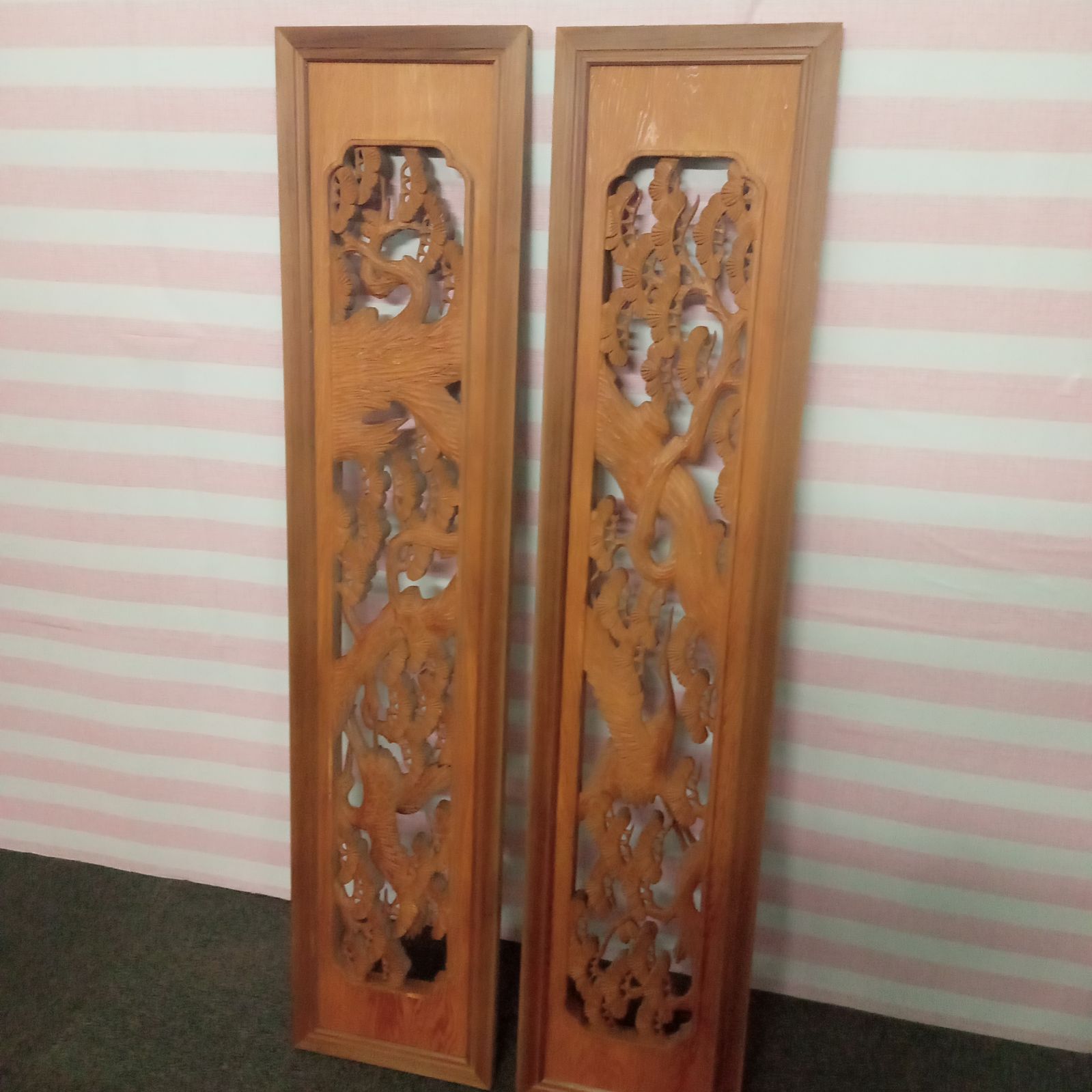 欄間　レトロ　2枚セット 欄間】 松竹梅 昭和レトロ アンティーク 2枚セット 欄間】 松竹梅