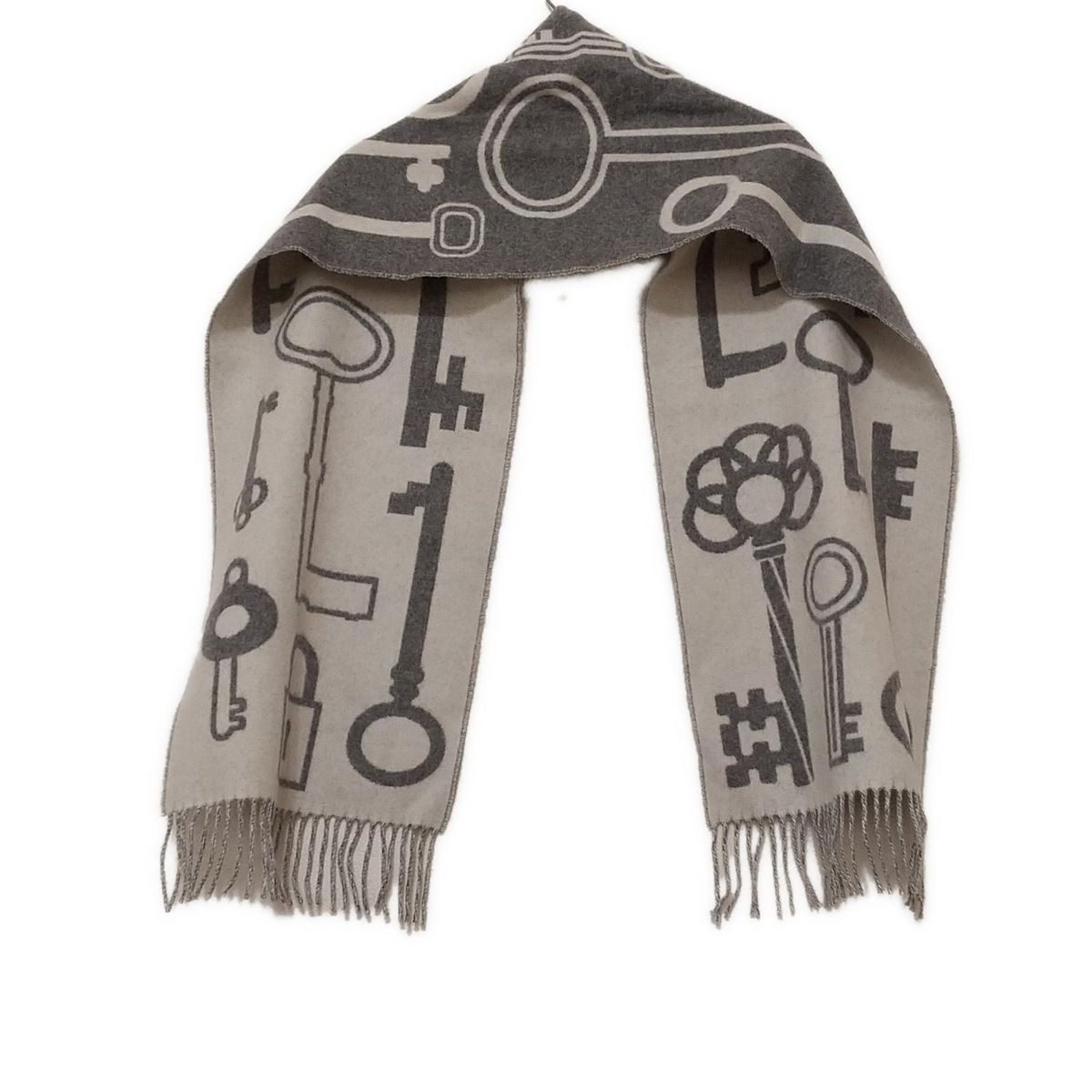 HERMES エルメス マフラー - H259142S ダークグレー×ライトグレー カデナ カシミヤ