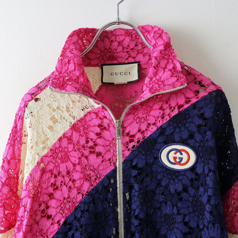 グッチ　総レース　ジャケット 美品 グッチ GUCCI Lace Interlocking GG Patch Track Jacket 総レース