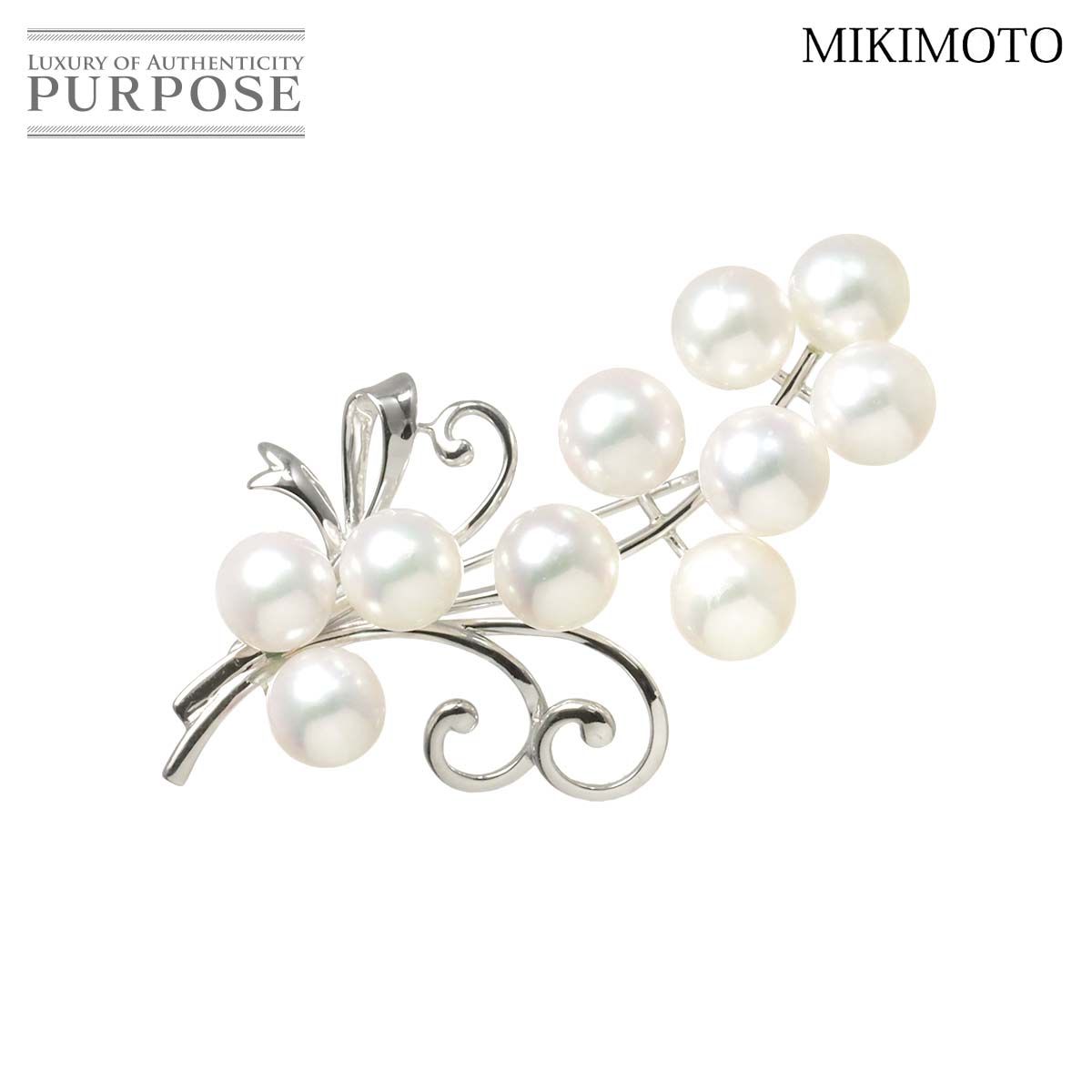 ミキモト MIKIMOTO アコヤ真珠 8.3-7.8mm ブローチ K18 WG ホワイトゴールド 750 パール Akoya Pearl Brooch 90288121