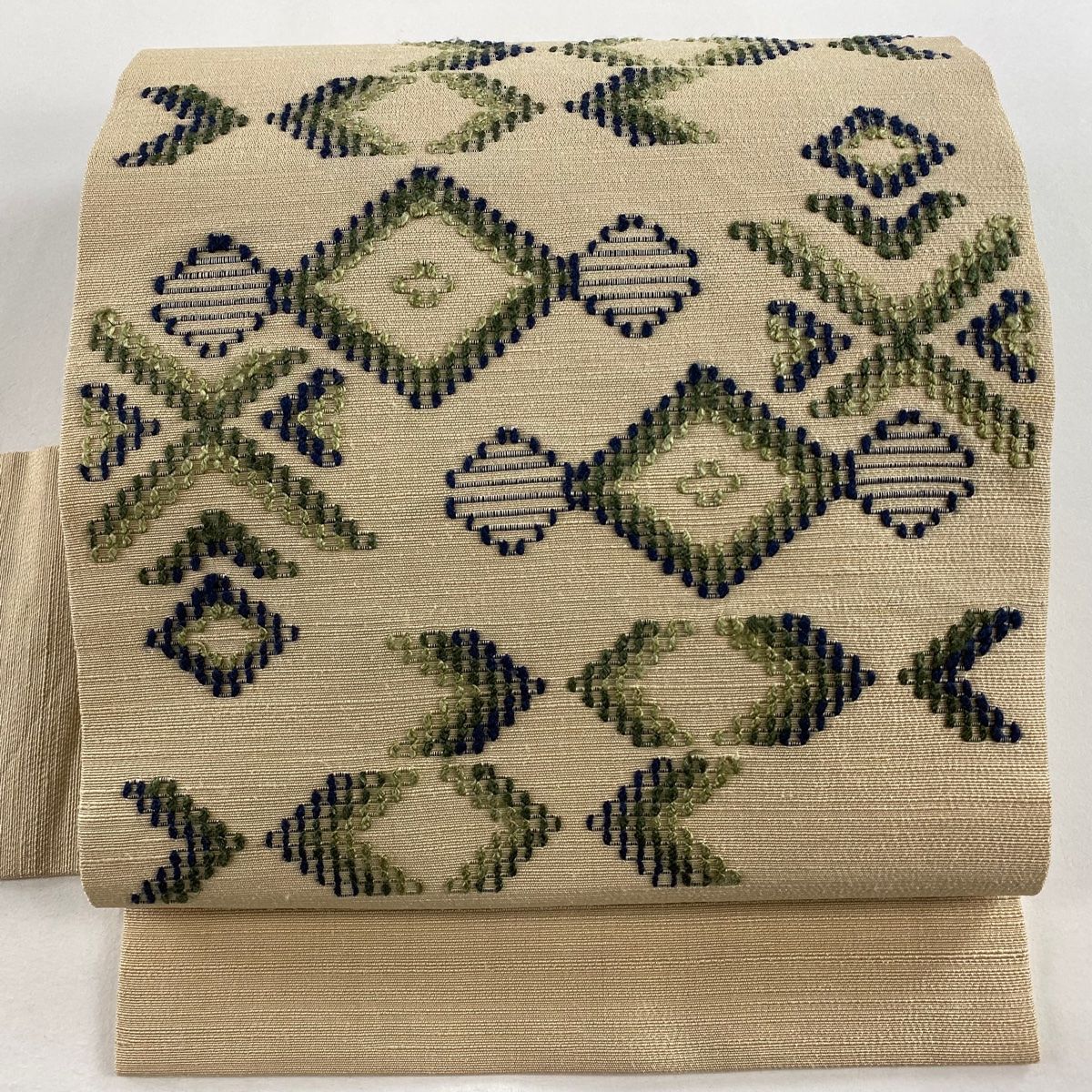 名古屋帯 菱 幾何学模様 ベージュ 正絹