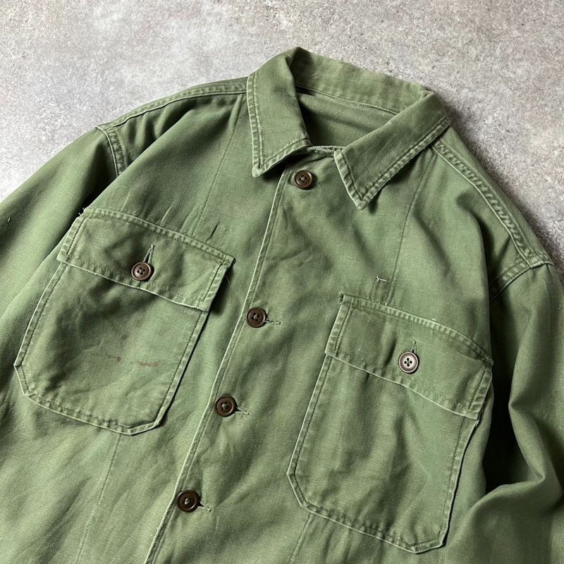 60s US ARMY 米軍実物 OG-107 コットン サテン ユーティリティ シャツ