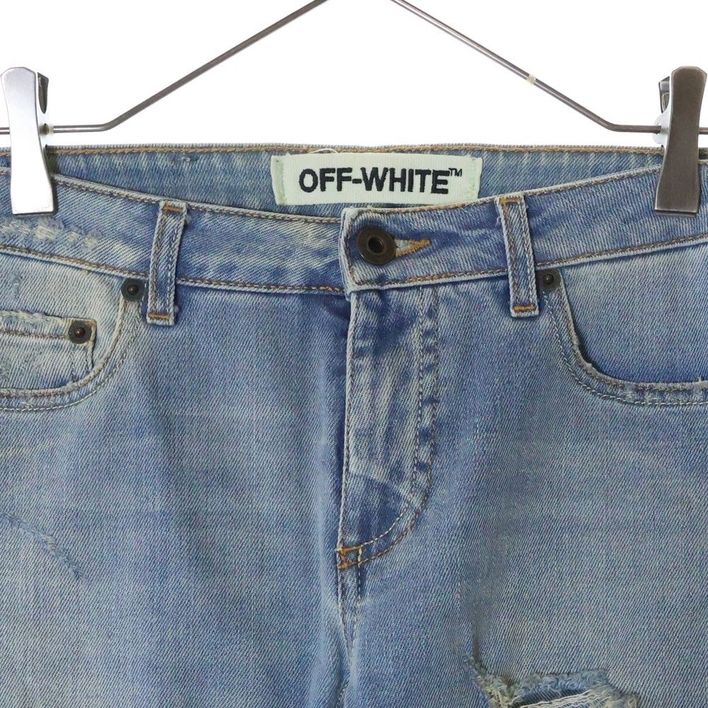 デニム・ジーパン OFF-WHITE DENIM FLARED JEANS OFF-WHITE (オフホワイト) Slim Split Jeans バックバイアス刺繍