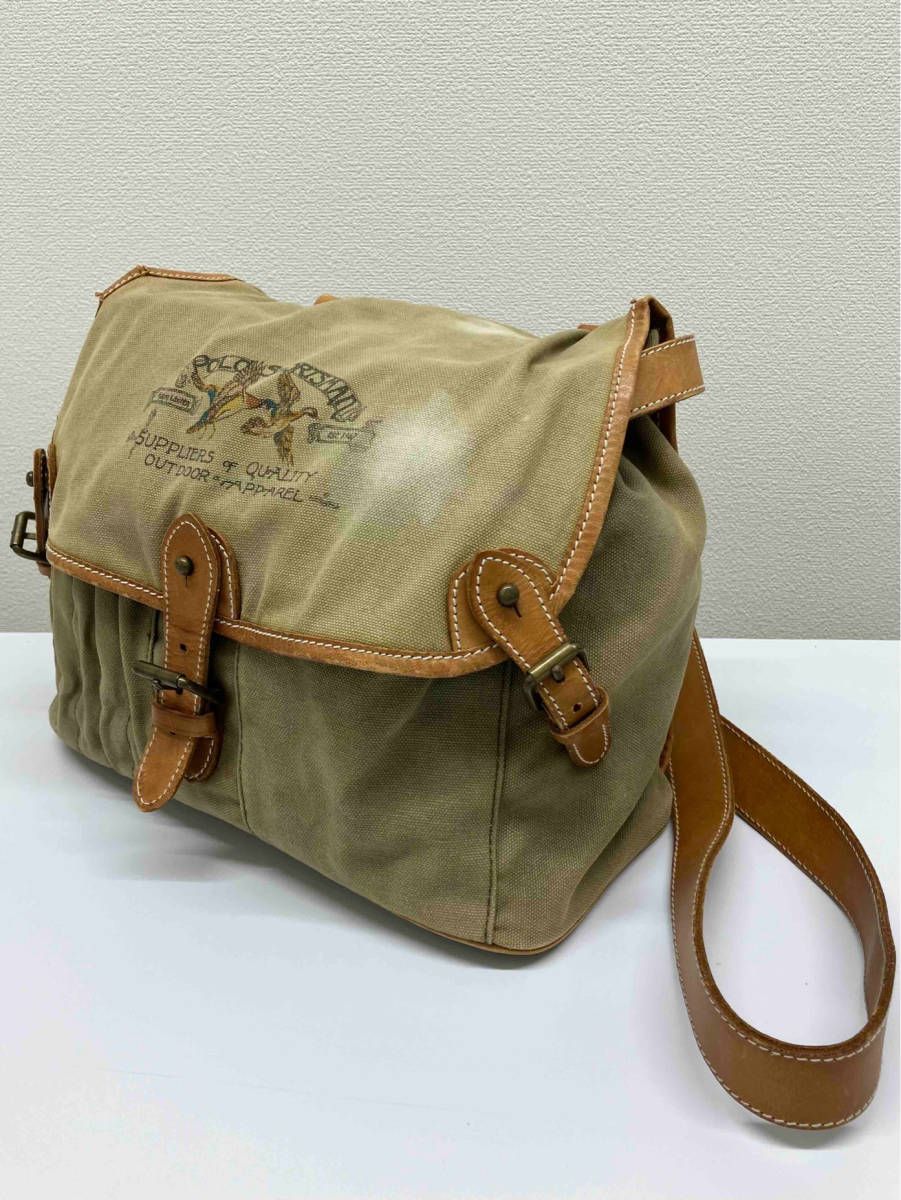 RALPH LAUREN ショルダーバッグ カーキ RALPH LAUREN POLO SPORTSMAN／キャンバスショルダー／90s ショルダーバッグ
