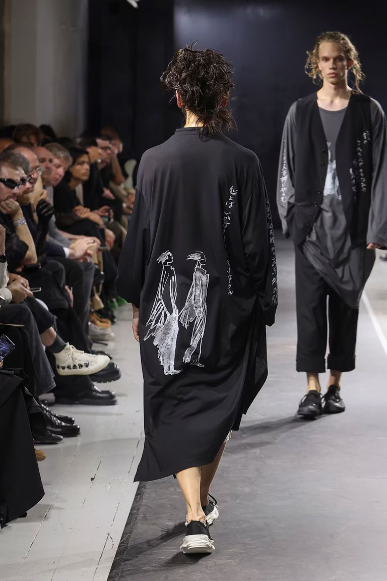 YOHJI YAMAMOTO C/Ny JERSEY B HANDWRITTEN PRINT LONG BLOUSE