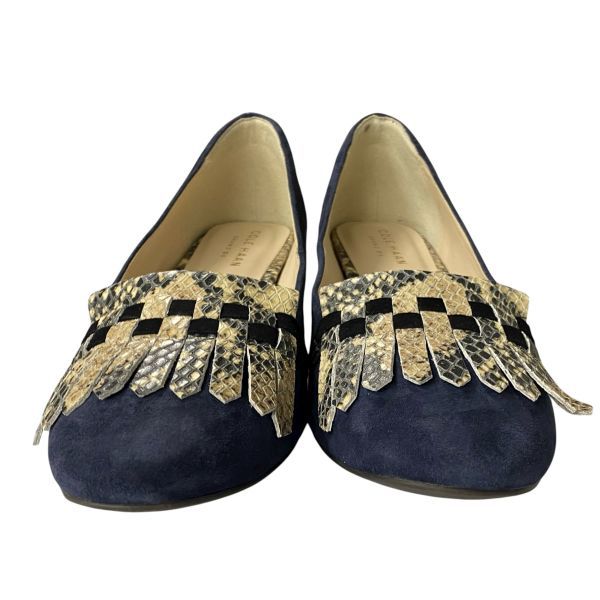 コールハーン Cole Haan メイブル グランド パンプス フリンジ パイソン柄 ブルー 青 スエード 6 1|2 23.5cm レディース 5E058