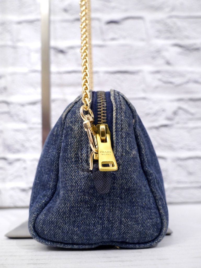 ◆PRADA プラダ CANAPA デニム ショルダー カメラ バッグ ポーチ紺 美品 ◇ PRADA プラダ CANAPA カナパ デニム クロスボディ