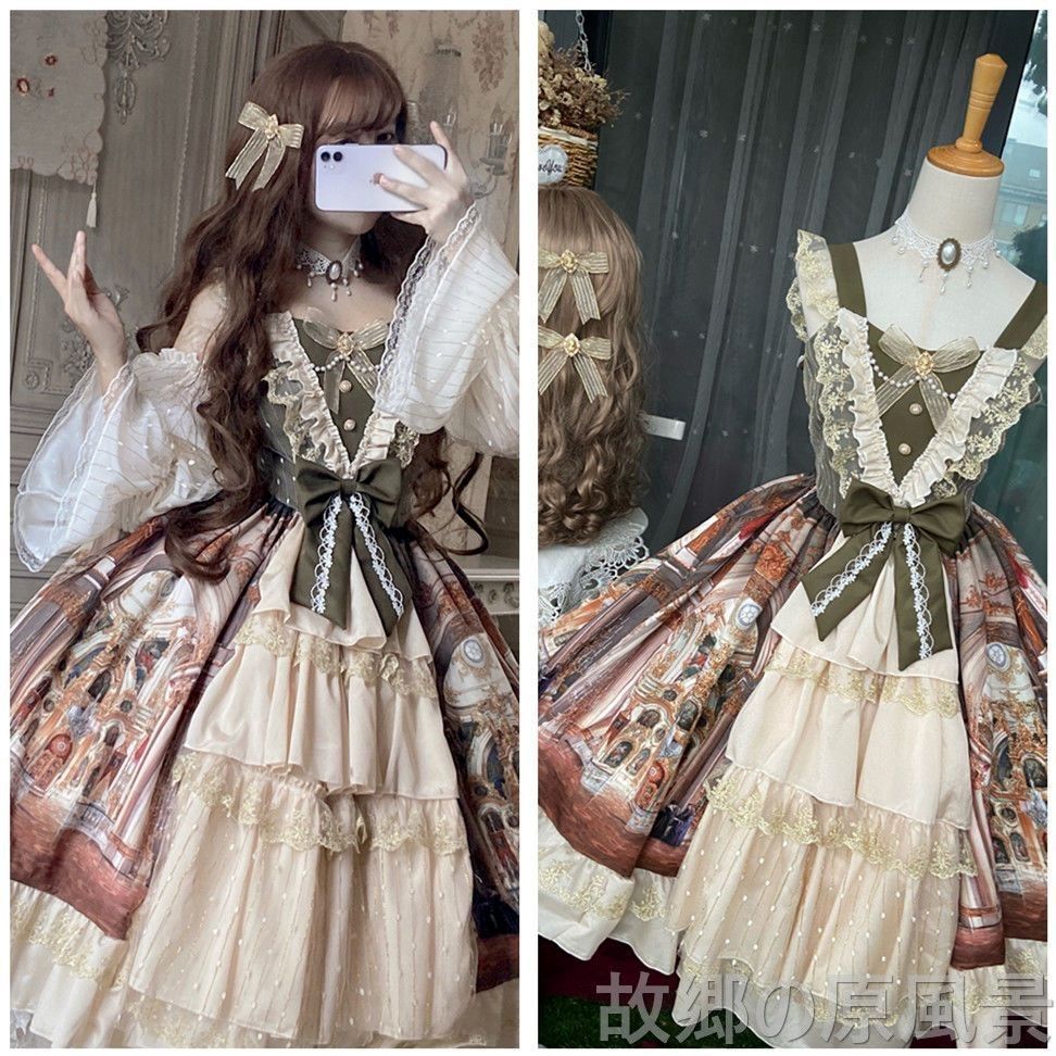 Lolita宮殿油絵風ワンピース スリップスカート