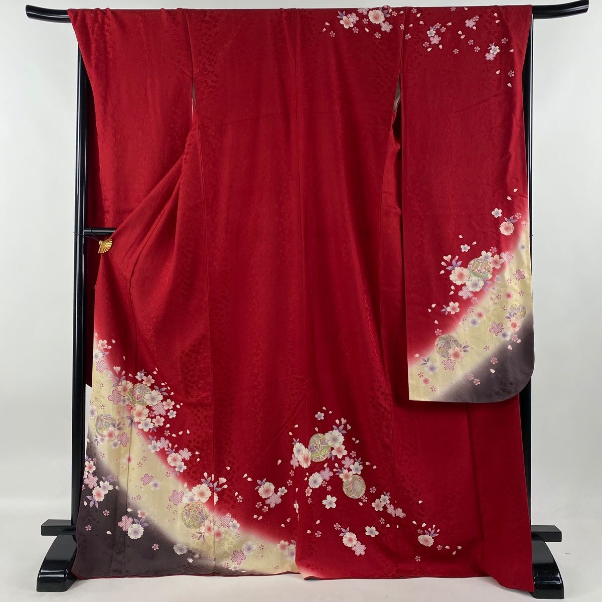 振袖 身丈172.5cm 裄丈68cm L 袷 桜 手毬 金糸 金彩 赤 正絹 名品