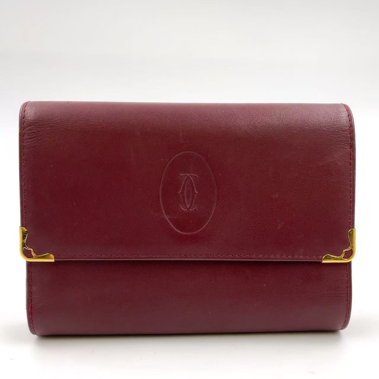 Cartier マストライン レザー ボルドー 財布 ゴールド L3000087