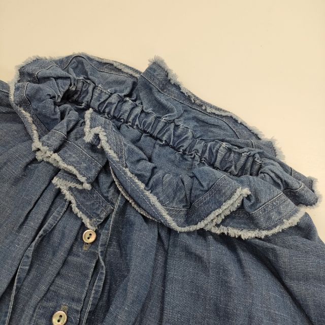nest Robe 01194-1346 フリルカラー コットンリネン インディゴ ブラウス シャツ ブルー ネストローブ 5-0616M 261439 nest Robe 01194-1346 フリルカラー コットンリネン インディゴ