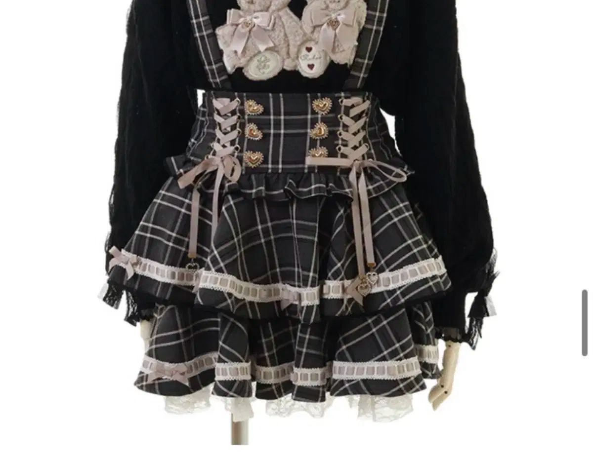 LIZLISA レースアップサスペンダー付きスカパン　ブラックチェック LIZLISA レースアップサスペンダー付スカパン リズリサ レースアップ