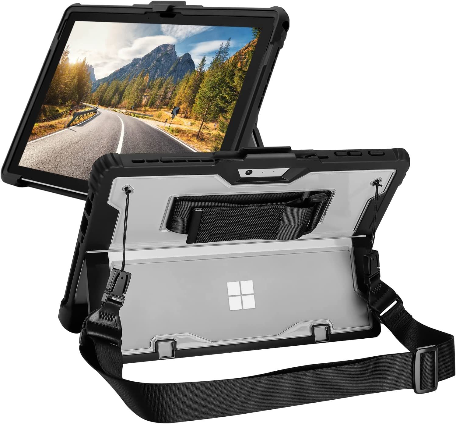 新品 Surface Pro7 Pro7+ Pro6 Pro5 Pro4ケース 透明 耐衝撃 肩掛けストラップ ハンドストラップ u0026 ペンホルダー付き サーフェスプロ7 / 7+ / 6 / 5 / 4 カバーSurface Proケース 軽量 薄型 おしゃれ