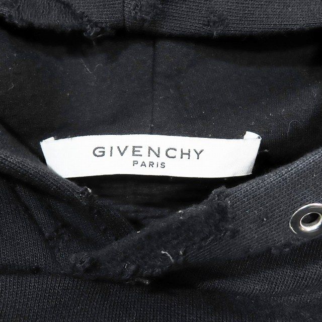 ジバンシィ GIVENCHY デストロイ クラッシュ加工 ロゴプリント プルオーバー パーカー トップス 黒 ブラック サイズXS  BM703A3Y0S メンズ