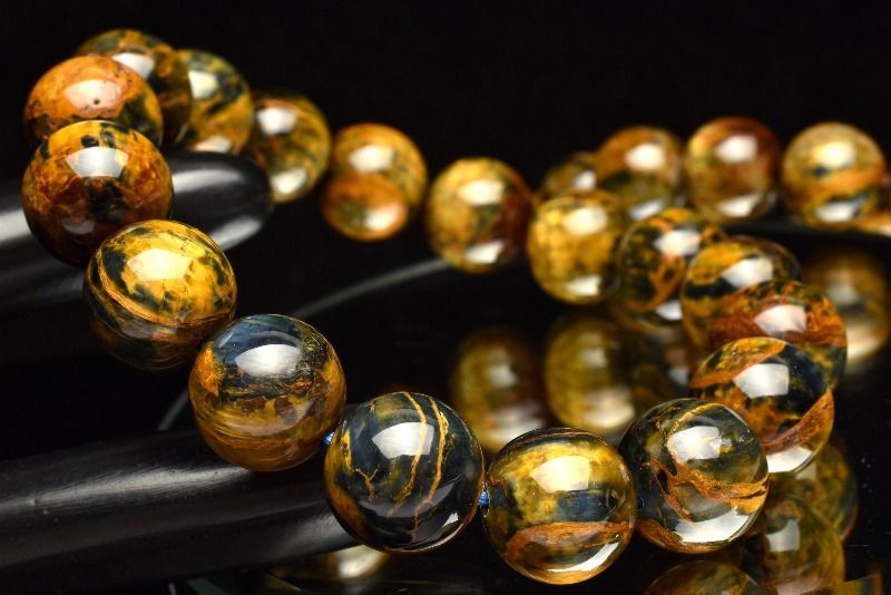 天然石　パワーストーン　マーブル 美しいマーブル色彩 ゴールデンブルーピーターサイト 12.5mm