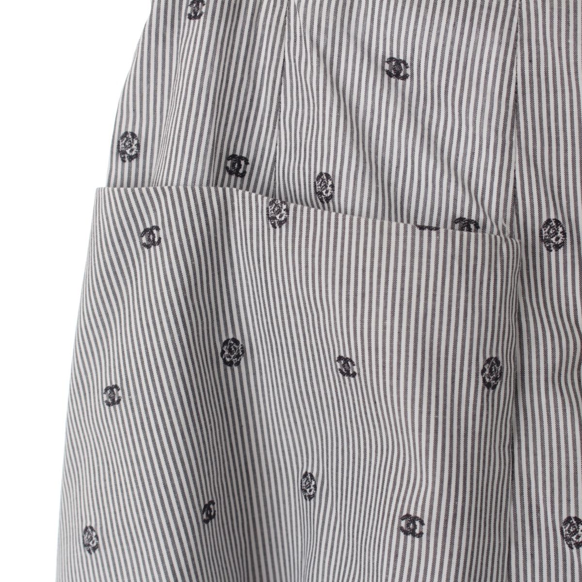 シャネル コットン ココマーク カメリア ラインストーン ストライプ  
