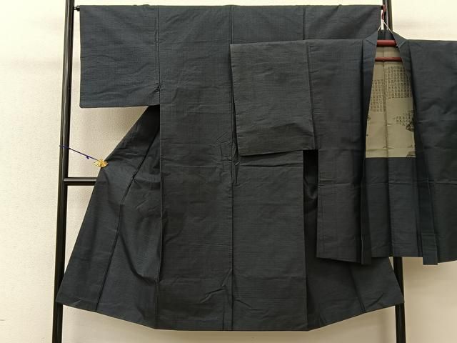 平和屋着物○男性 紬 アンサンブル 結城紬織 色無地 濃藍色 反端 