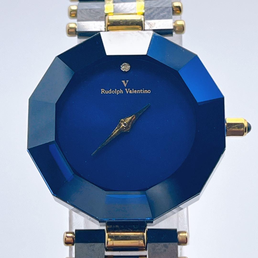 233 ルドルフ・バレンチノ コンビ カットガラス ネイビー 腕時計  