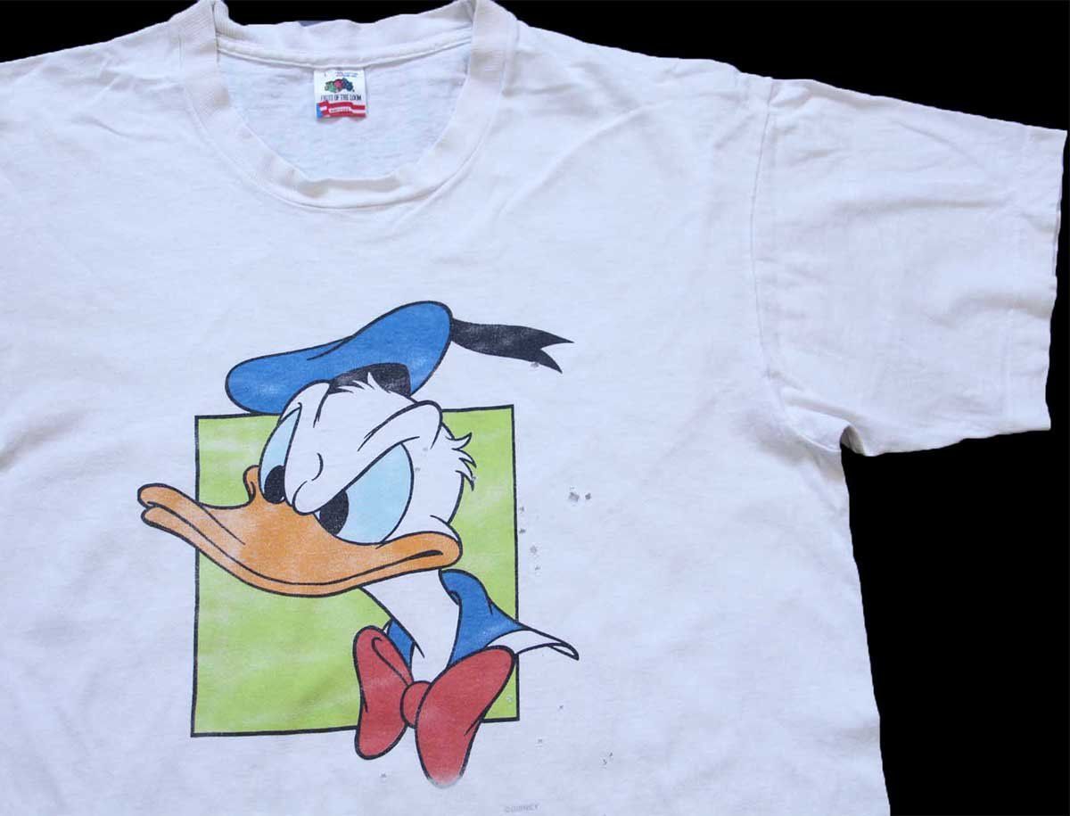 90s USA製 Disneyディズニー ミッキー&ミニー マウス ドナルド&デイジーダック グーフィー プルート コットンTシャツ 白★オールド Disney 90s USA製 Disneyディズニー ミッキー&ミニー マウス